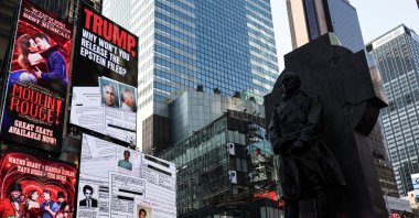 A screen displaying information about the Jeffrey Epstein files is shown in Times Square, New York City, U.S., July 23, 2025. (Reuters Photo)