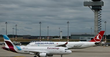 Turkish Airlines and Eurowings aircraft are seen on the tarmac at the Berlin Brandenburg Airport, Schoenefeld, Germany, July 17, 2025. (EPA Photo)