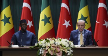 President Recep Tayyip Erdoğan and Senegal's Prime Minister Ousmane Sonko speak in a joint news conference in Ankara, Aug. 7, 2025. (AA Photo)