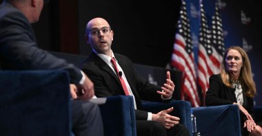 Chair of the Council of Economic Advisers, Stephen Miran (C), speaks during the Hill &amp;amp; Valley Forum at the U.S. Capitol Visitor Center Auditorium in Washington, D.C., U.S., April 30, 2025. (AFP Photo)