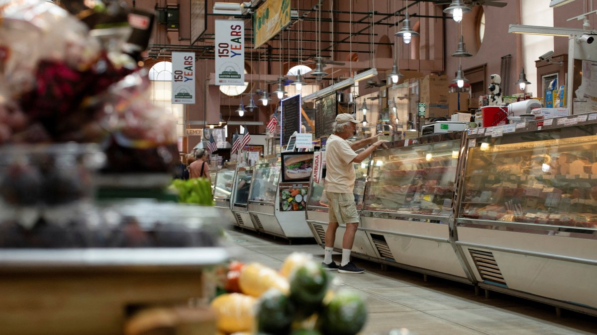A man shops for meat at Eastern Market, Washington, U.S., Aug. 14, 2024. (Reuters Photo)