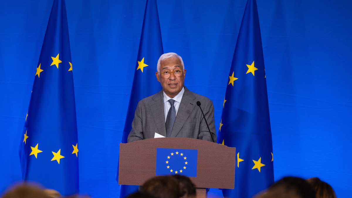 President of the European Council Antonio Costa speaks at a news conference at the EU Delegation to China, in Beijing, China, 24 July 2025. (EPA Photo)