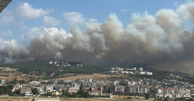Smoke rises as a wildfire spreads in Çanakkale, northwestern Türkiye, Aug. 8, 2025. (IHA Photo)