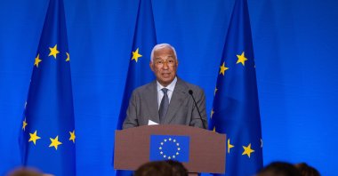 President of the European Council Antonio Costa speaks at a news conference at the EU Delegation to China, in Beijing, China, 24 July 2025. (EPA Photo)