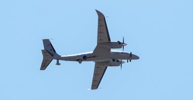 Bayraktar Akıncı combat drone flies during the International Defense Industry Fair (IDEF), Istanbul, Türkiye, July 22, 2025. (AA Photo)