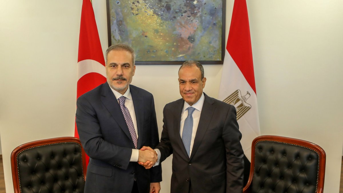 Turkish Foreign Minister Hakan Fidan meets with his Egyptian counterpart Badr Abdelatty in El-Alamein, Egypt, Aug. 9, 2025. (AA Photo)