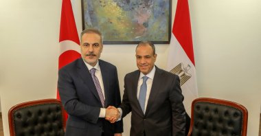 Turkish Foreign Minister Hakan Fidan meets with his Egyptian counterpart Badr Abdelatty in El-Alamein, Egypt, Aug. 9, 2025. (AA Photo)