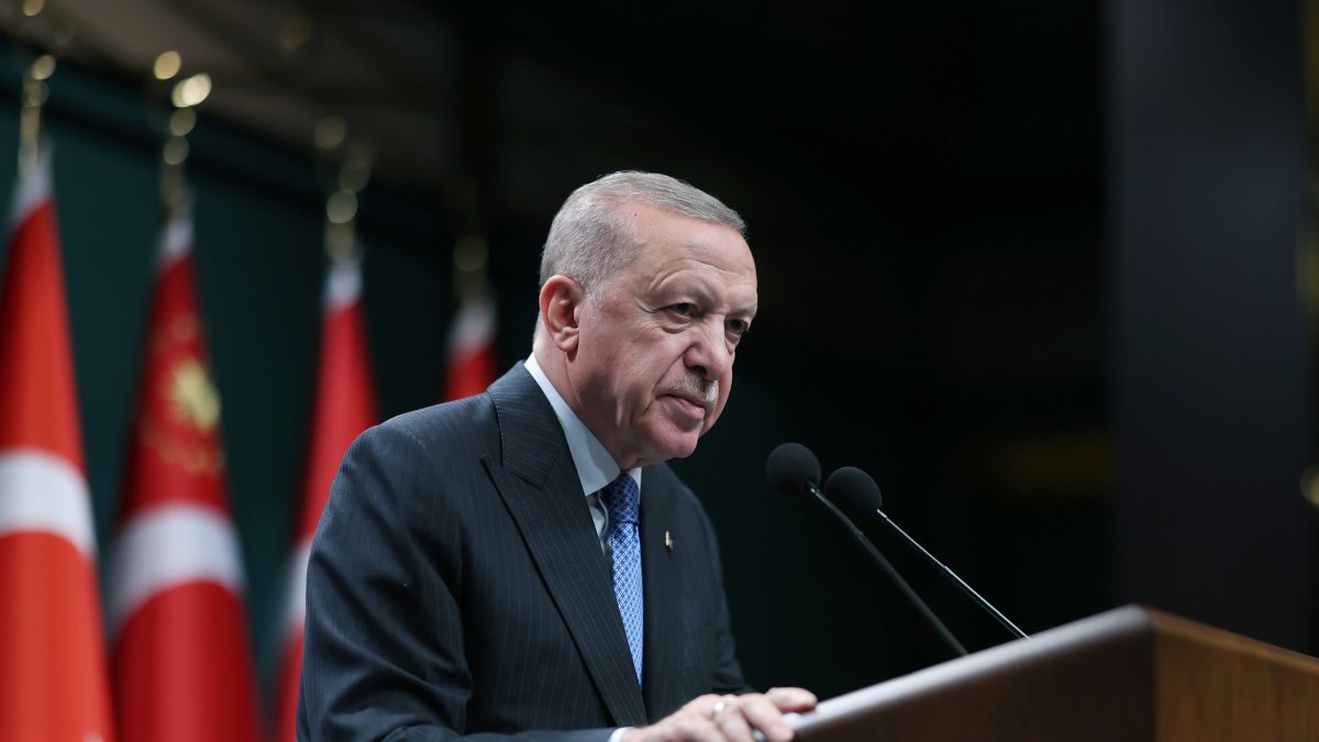 President Recep Tayyip Erdoğan speaks to reporters after a Cabinet meeting in the capital Ankara, Aug. 11, 2025. (AA Photo)