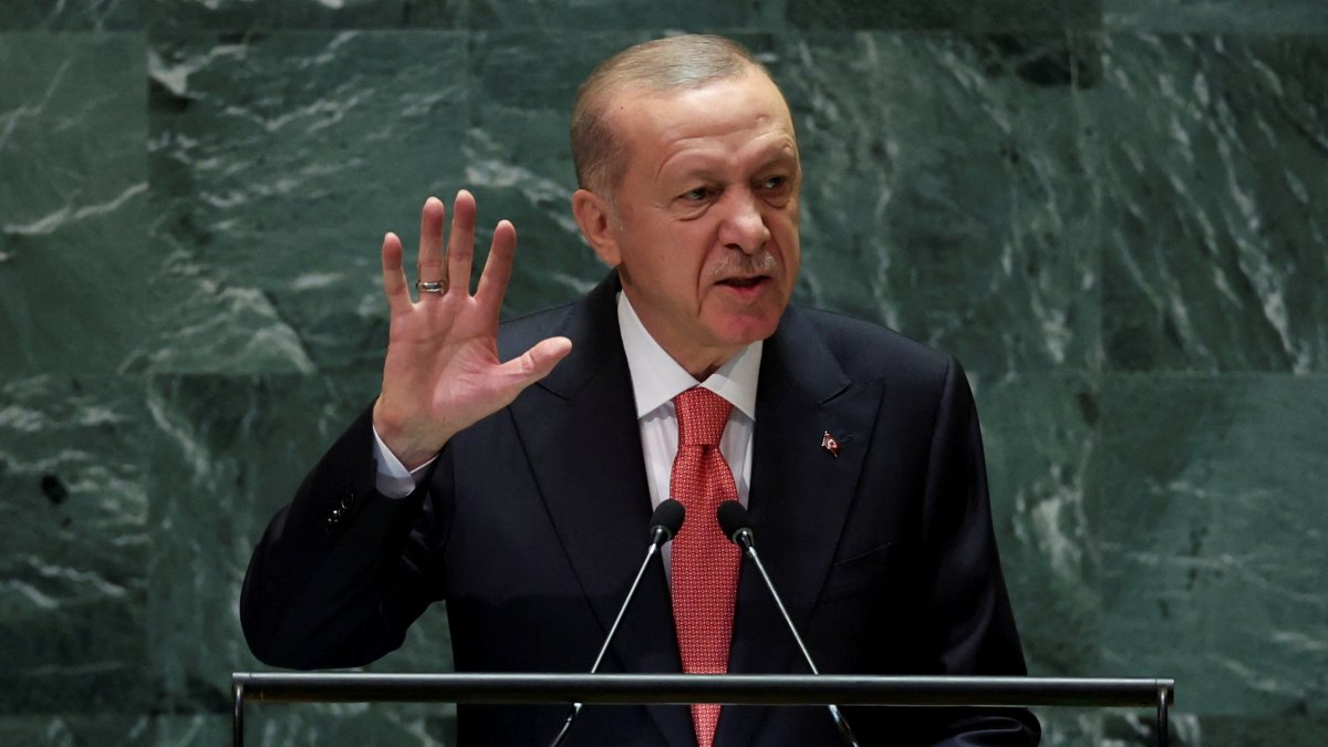 President Tayyip Erdoğan addresses the 79th United Nations General Assembly at U.N. headquarters, New York, U.S., Sept. 24, 2024. (Reuters File Photo)