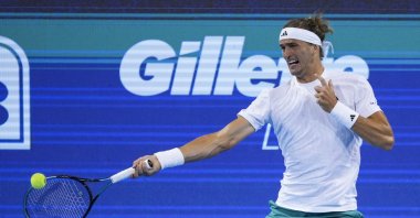 Germany&#039;s Alexander Zverev returns a shot against the U.S.&#039;s Nishesh Basavareddy during the Cincinnati Open at the Lindner Family Tennis Center, Cincinnati, U.S., Aug. 10, 2025. (Reuters Photo)