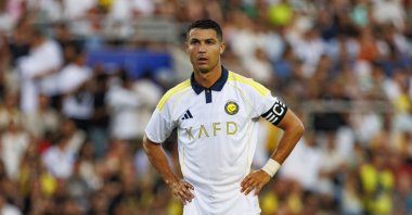 Al Nassr&#039;s Cristiano Ronaldo looks on during the preseason friendly match against Rio Ave FC at Estadio Algarve, Faro, Portugal, Aug. 7, 2025. (Getty Images Photo)
