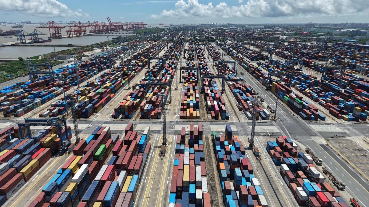 Containers are seen at the port in Shanghai, China, Aug. 12, 2025. (AFP Photo)
