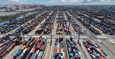 Containers are seen at the port in Shanghai, China, Aug. 12, 2025. (AFP Photo)