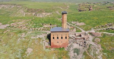 A drone-captured aerial view shows the historic Ebu’l Menuçehr Mosque, Kars, eastern Türkiye, Aug. 12, 2025. (AA Photo)