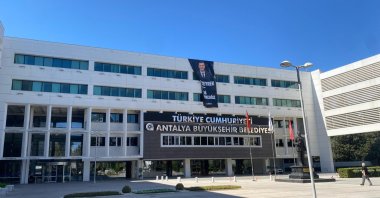 The exterior of Antalya municipality, whose mayor, Muhittin Böcek, was arrested on corruption charges, Antalya, southern Türkiye, July 5, 2025. (IHA Photo)