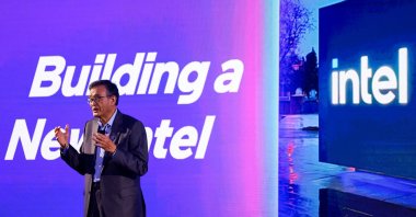 Intel CEO Lip-Bu Tan makes a speech on stage, Taipei, Taiwan, May 19, 2025. (Reuters Photo)