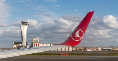 A wing of a Turkish Airlines plane at Istanbul Airport, Istanbul, Türkiye, Nov. 3, 2024. (Reuters Photo)