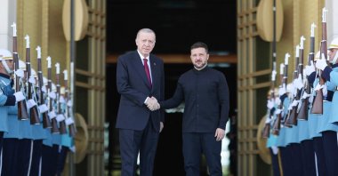 President Recep Tayyip Erdoğan receives Ukrainian President Volodymyr Zelenskyy (R) at the Presidential Complex, Ankara, Türkiye, May 15, 2025. (AFP Photo)