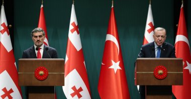 President Recep Tayyip Erdoğan and Georgian President Mikheil Kavelashvili attend a joint news conference in Ankara, Tuesday, Aug. 12, 2025. (AA Photo)
