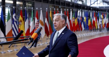 Hungary's Prime Minister Viktor Orban speaks with the media as he arrives for an EU summit at the European Council building in Brussels, Thursday, June 26, 2025. (AP File Photo)