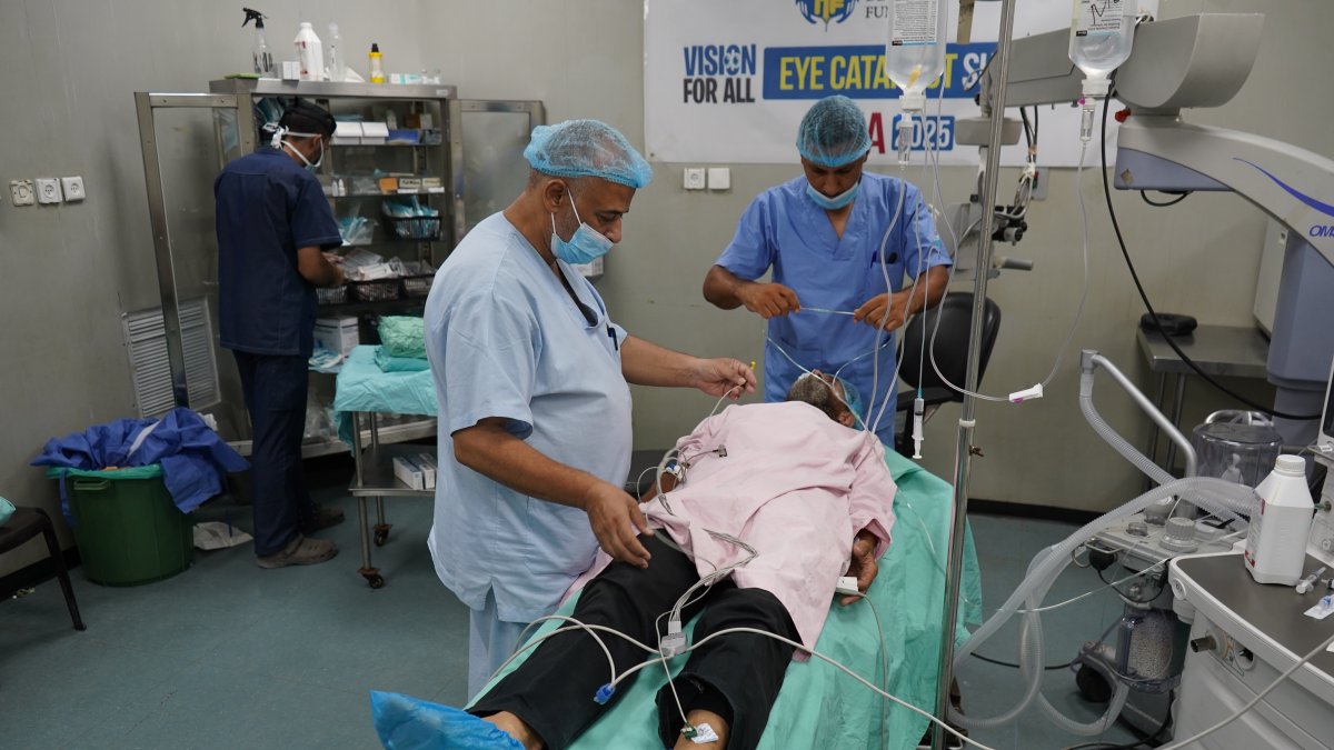 Doctors perform a surgery at the Eye Hospital, Gaza City, Palestine, Aug. 9, 2025. (AA Photo)