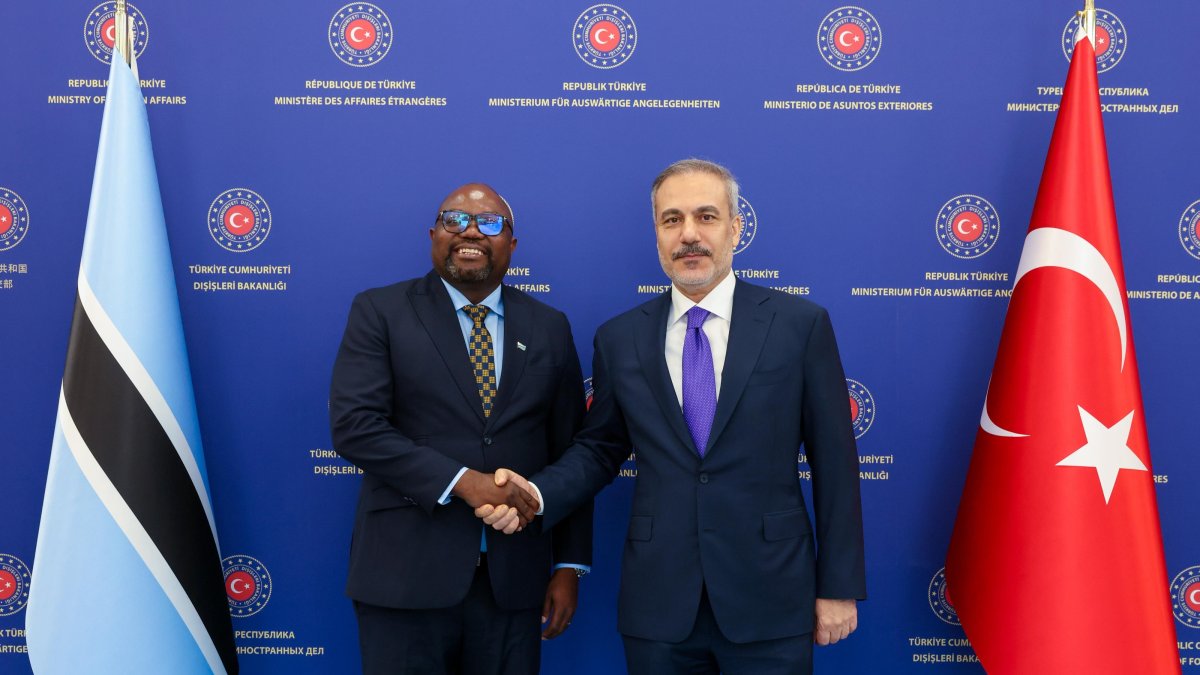 Foreign Minister Hakan Fidan and Botswana’s International Relations Minister Phenyo Butale (L) meet at the Foreign Ministry in Ankara, Türkiye, Aug. 13, 2025 (AA Photo)