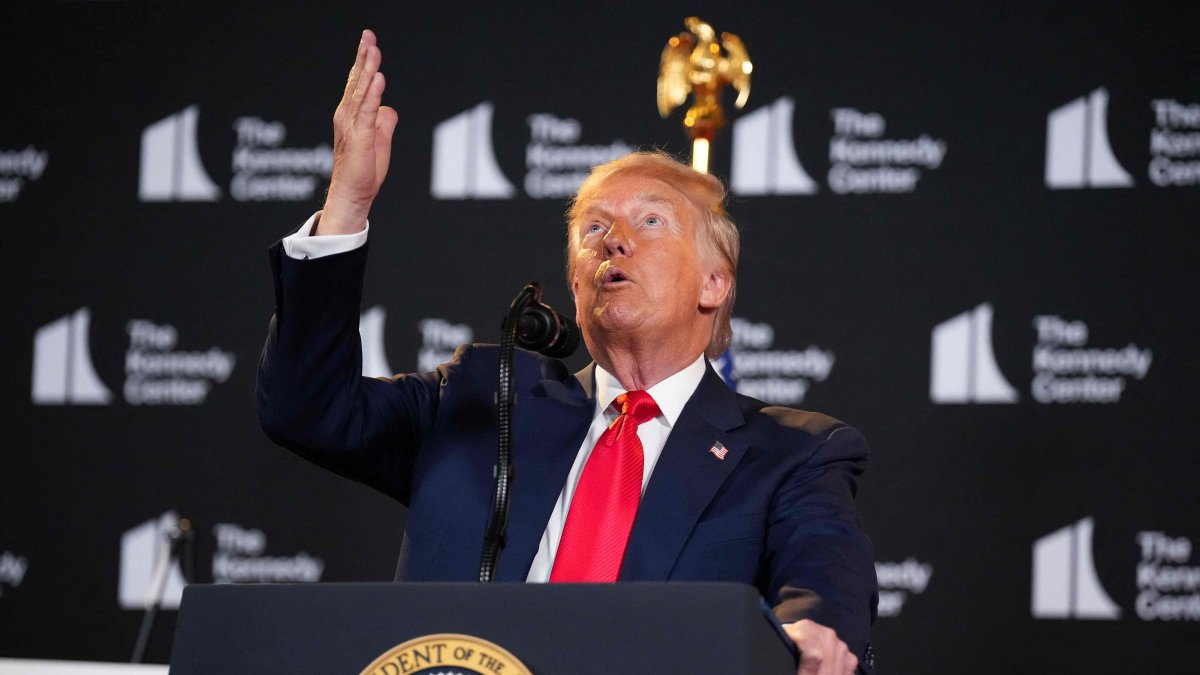 U.S. President Donald Trump gestures as he speaks during an event at the Kennedy Center on Aug. 13, 2025. (AFP Photo)