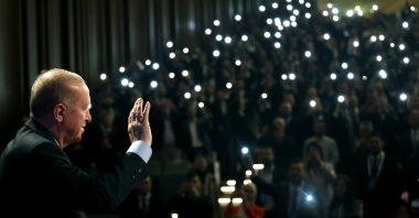 President Recep Tayyip Erdoğan greets the youth at the event, Ankara, Türkiye, Aug. 13, 2025. (AA Photo)