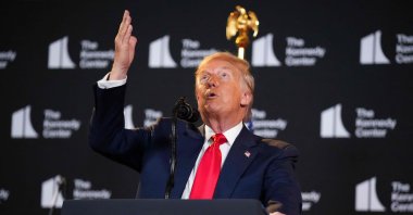 U.S. President Donald Trump gestures as he speaks during an event at the Kennedy Center on Aug. 13, 2025. (AFP Photo)