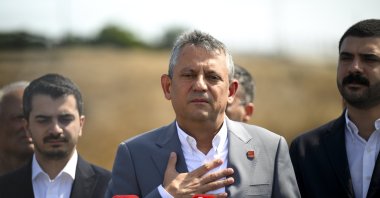 CHP Chairman Özgür Özel speaks to reporters after visiting imprisoned politicians in Istanbul, Aug. 13, 2025. (AA Photo)