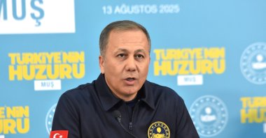 Interior Minister Ali Yerlikaya speaks at a security assessment meeting in the eastern province of Muş, Aug. 13, 2025. (AA Photo)