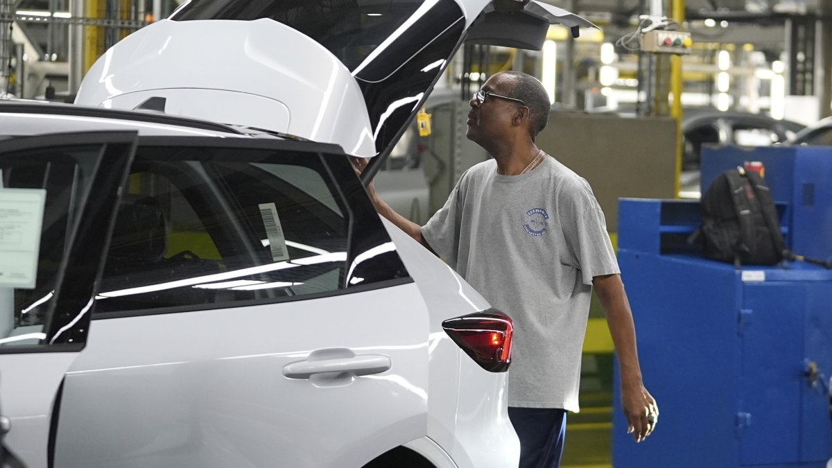 A Ford vehicle is shown on the assembly line at the Ford Louisville Assembly Plant, Louisville, Kentucky, U.S., Aug. 11, 2025. (AP Photo)