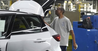 A Ford vehicle is shown on the assembly line at the Ford Louisville Assembly Plant, Louisville, Kentucky, U.S., Aug. 11, 2025. (AP Photo)