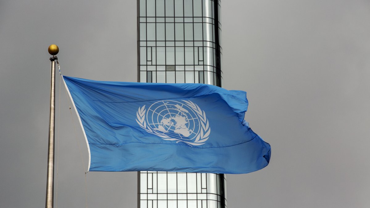 The U.N. flag flies on a stormy day at the United Nations during the United Nations General Assembly, New York, U.S., Sept. 22, 2022. (AP Photo)