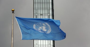 The U.N. flag flies on a stormy day at the United Nations during the United Nations General Assembly, New York, U.S., Sept. 22, 2022. (AP Photo)