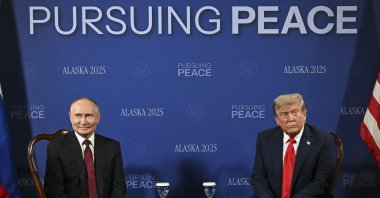 U.S. President Donald Trump (R) and Russian President Vladimir Putin attend a meeting at Joint Base Elmendorf-Richardson in Anchorage, Alaska, U.S. Aug. 15, 2025. (EPA Photo)