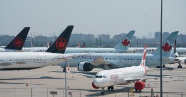 Air Canada airplanes stand on the tarmac at Pearson International Airport in Toronto, Canada, Aug. 16, 2025. (AFP Photo)