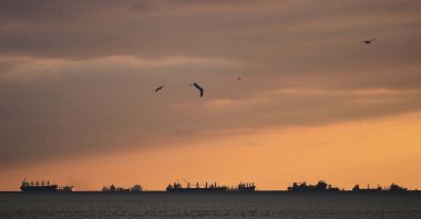 Cargo ships are anchored at the Marmara sea near the Bosphorus strait, Istanbul, Türkiye, April 8, 2025. (AP Photo)