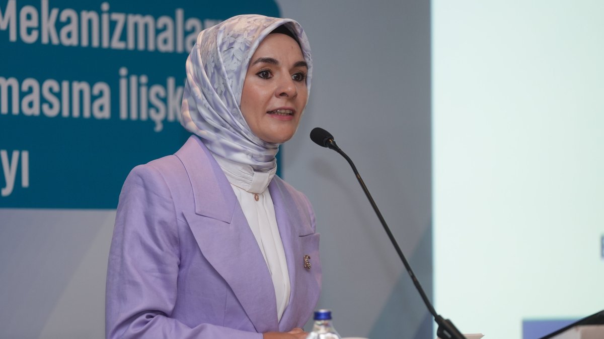 Family and Social Services Minister Mahinur Özdemir Göktaş speaks at a program in the capital Ankara, Türkiye, Aug. 13, 2025 (AA Photo)