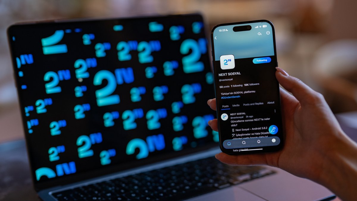 A smartphone with an interface of Türkiye's homegrown social media app, Next Sosyal. (AA Photo)