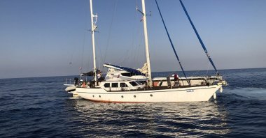 Some 115 irregular migrants were rescued by the coast guard off western Izmir province, Türkiye, Aug. 17, 2025. (AA Photo)