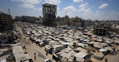 Palestinians, displaced by the Israeli offensive, shelter in a tent camp as the Israeli military prepares to relocate residents to southern Gaza, Gaza City, Palestine, Aug. 17, 2025. (Reuters Photo)