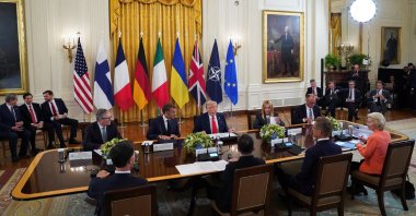 U.S. President Donald Trump meets Ukrainian President Volodymyr Zelenskyy, and European leaders amid negotiations to end the Russian war in Ukraine, at the White House in Washington, D.C., U.S., Aug. 18, 2025. (Reuters Photo)