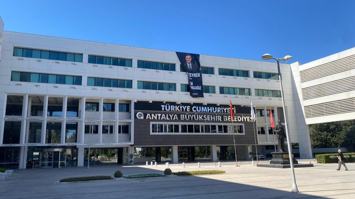 The exterior of Antalya municipality, whose mayor, Muhittin Böcek, was arrested on corruption charges, Antalya, southern Türkiye, July 5, 2025. (İHA Photo)