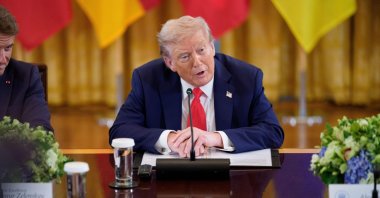 Donald Trump speaks during a multilateral meeting with European Leaders at the White House in Washington, D.C., U.S., Aug. 18, 2025.  (EPA Photo)