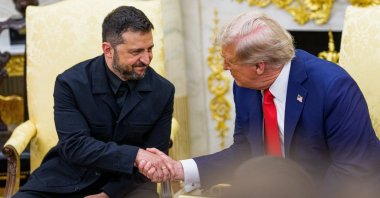 U.S. President Donald Trump (R) meets Ukrainian President Volodymyr Zelenskyy in the White House, Washington, D.C., U.S., Aug. 18, 2025. (EPA Photo)