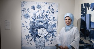 First lady Emine Erdoğan visits &quot;Secrets in the Garden&quot; denim art exhibition at the Presidential National Library, Ankara, Türkiye, July 29, 2025. (AA Photo)