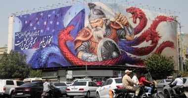 An anti-US, Israel mural on display in central Tehran, Iran, Aug. 18, 2025. (AA Photo)