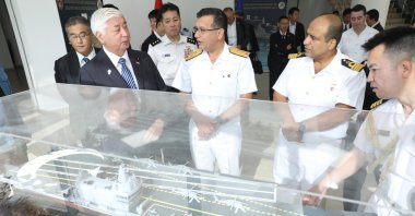 Japanese Defense Minister Gen Nakatani (L) visits the Istanbul Naval Shipyard Command, Istanbul, Türkiye, Aug. 20, 2025. (AA Photo)
