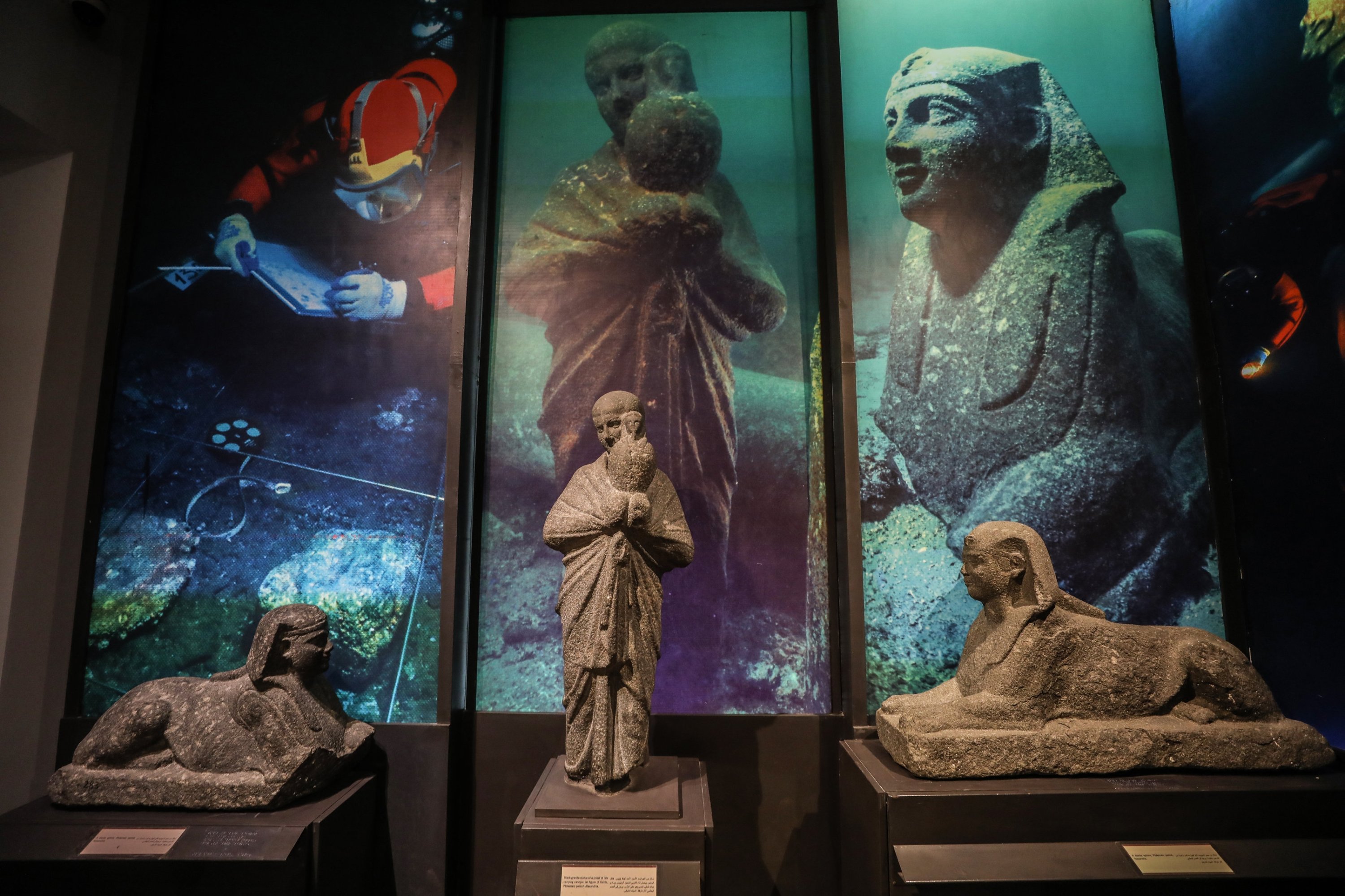 Rare statues discovered in the depths of the Mediterranean Sea are on display at the